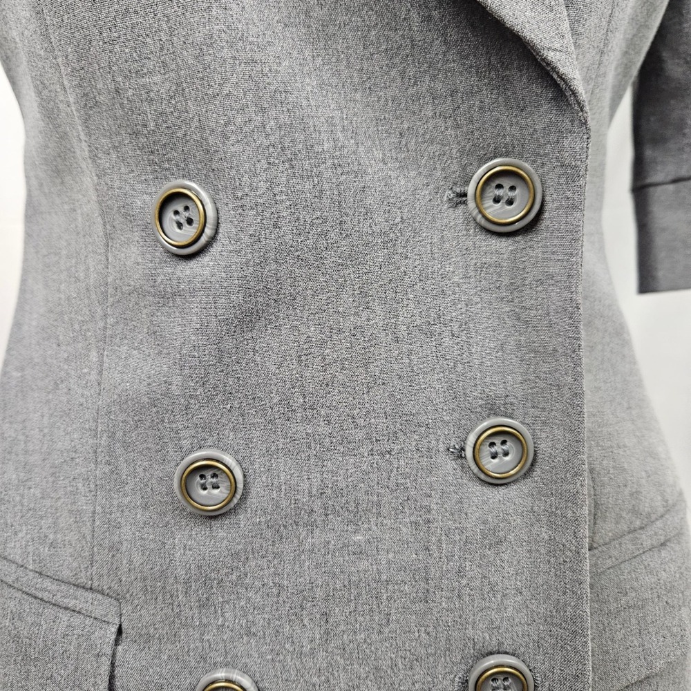 Venus Gray Double Breasted Blazer Dress Short Sleeve Tailored Career Mini Sz 2 - Picture 3 of 6